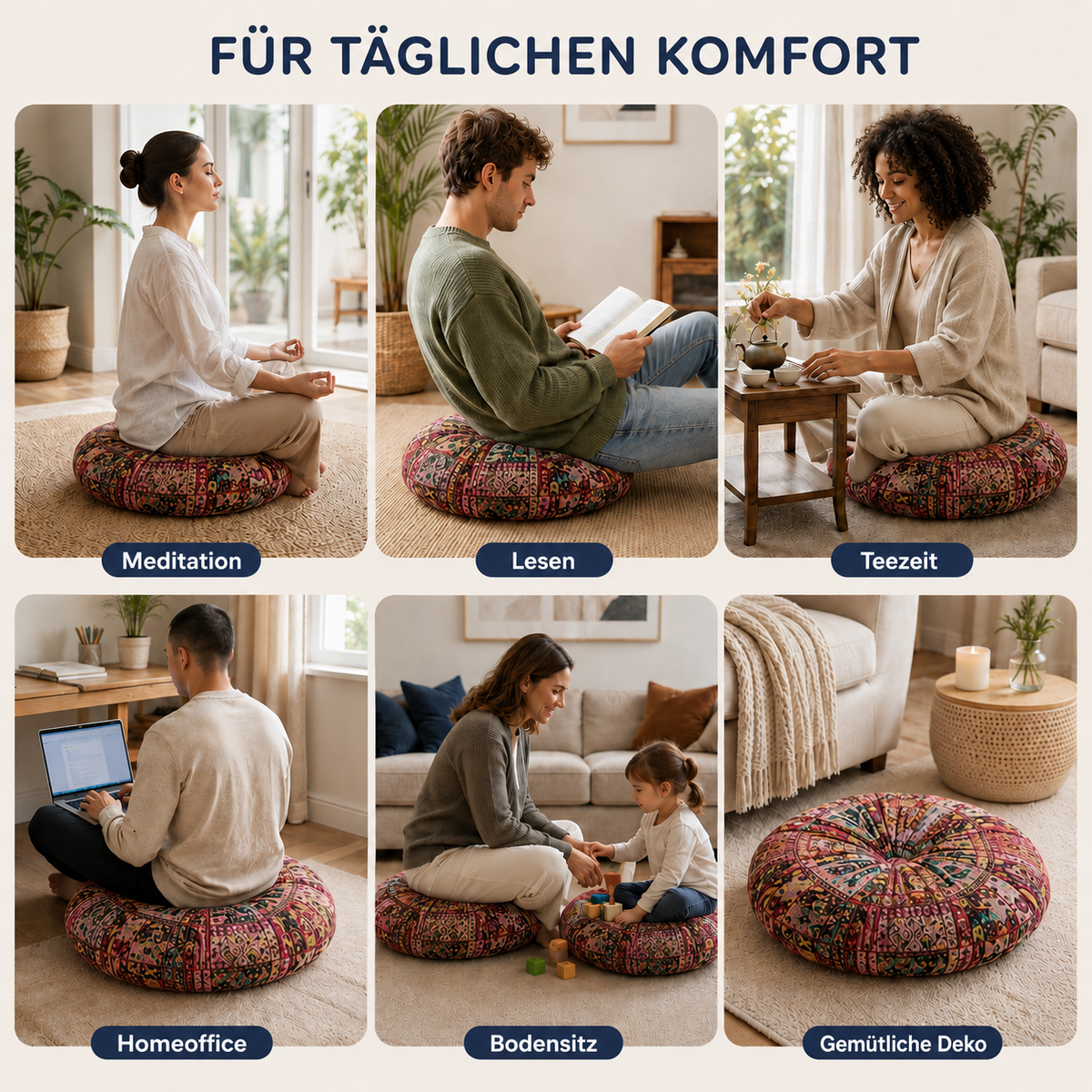 Nordspur | Zenvira Rundes Meditationskissen für den Boden