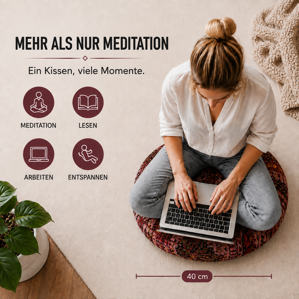 Nordspur | Zenvira Rundes Meditationskissen für den Boden
