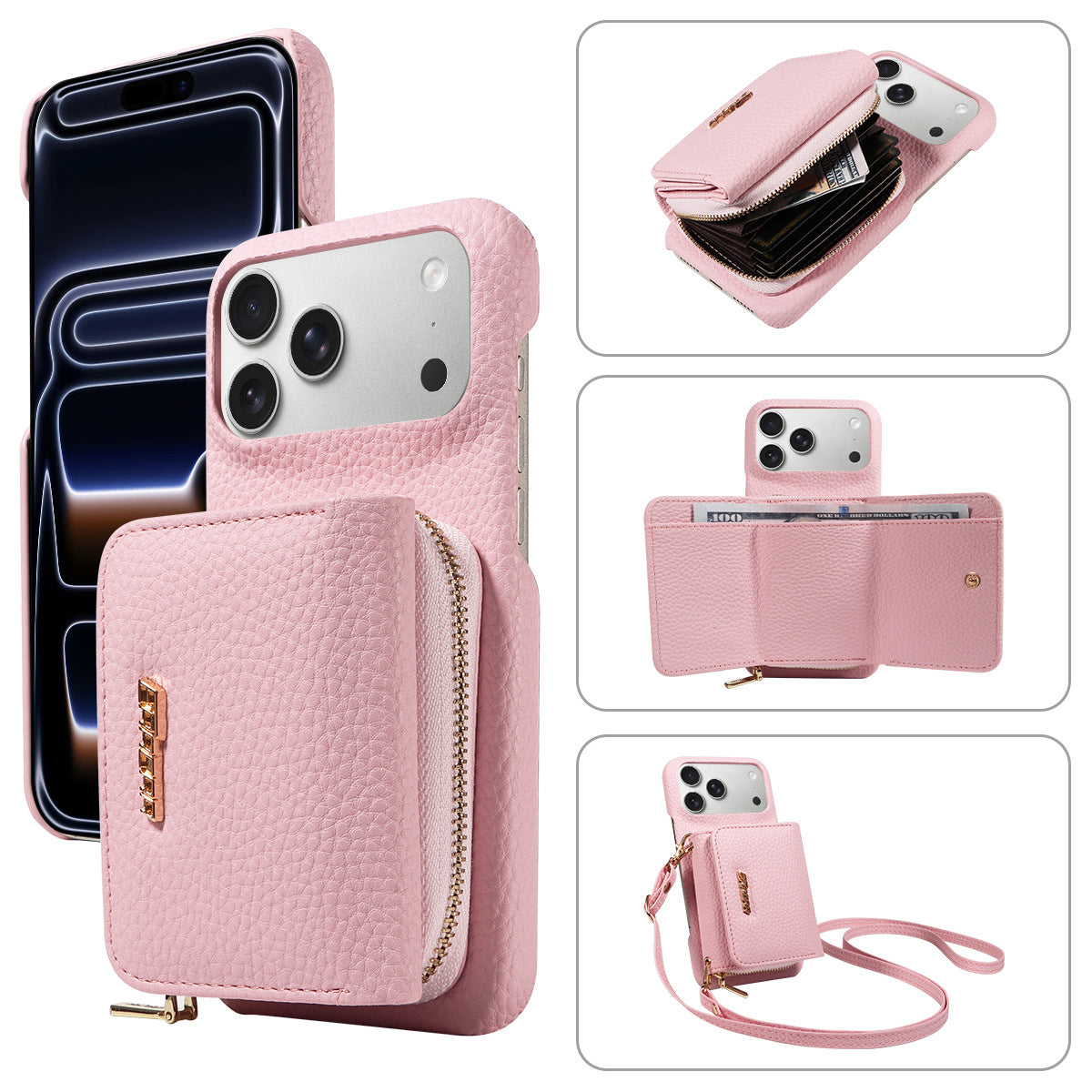 Premium Leder Crossbody Wallet Handyhülle für iPhone