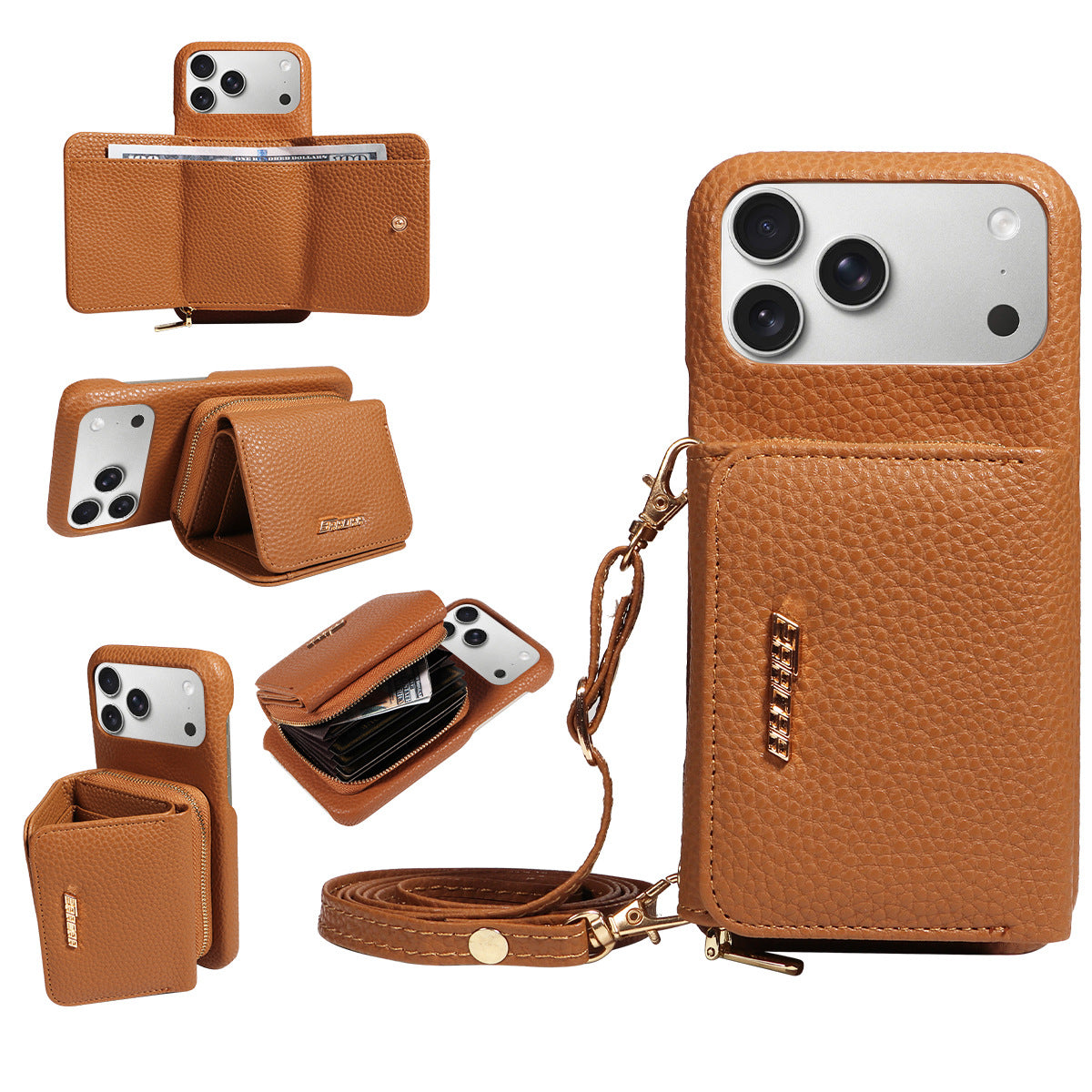 Premium Leder Crossbody Wallet Handyhülle für iPhone