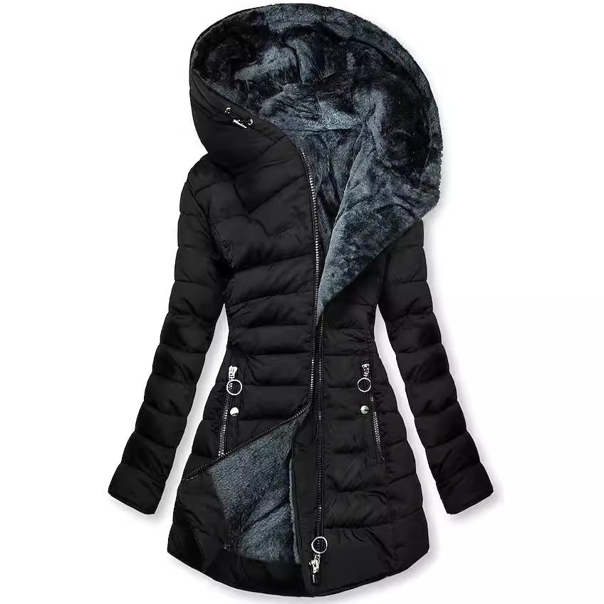 Gesteppte Winter-Daunenjacke für Damen mit Kapuze