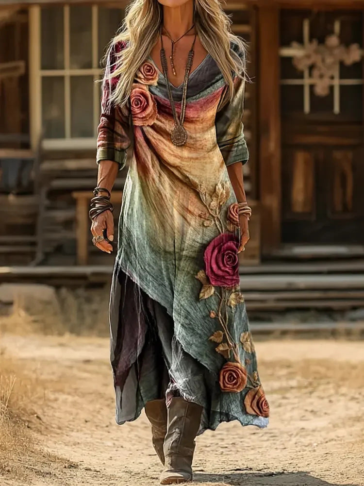 Rosalie Mehrlagiges Blumen-Bohème-Maxikleid