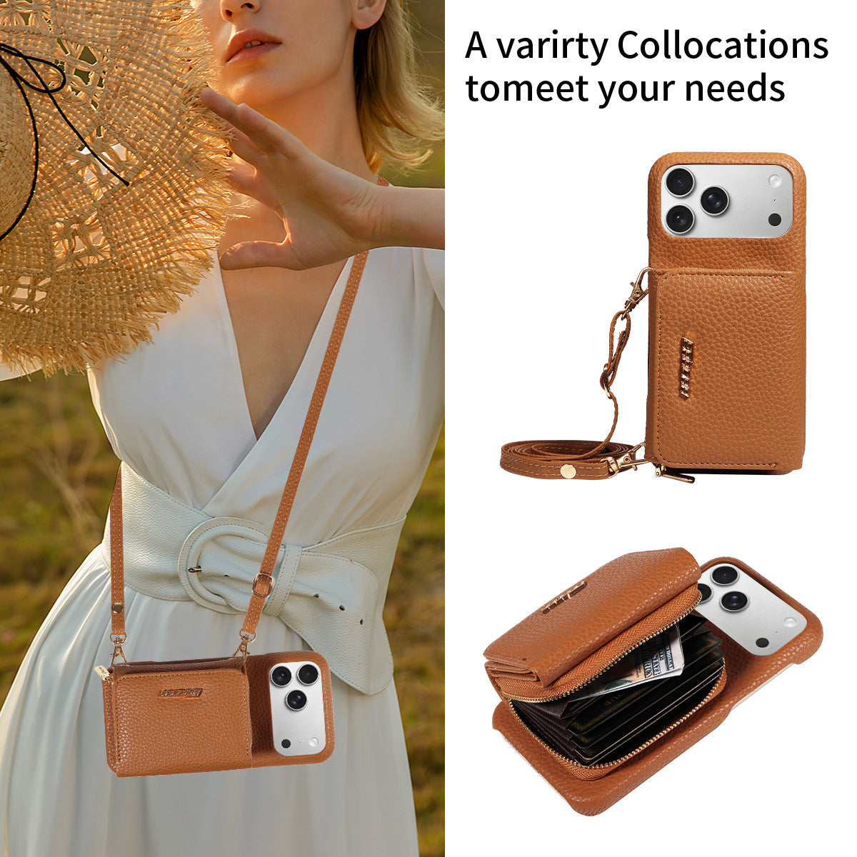 Premium Leder Crossbody Wallet Handyhülle für iPhone