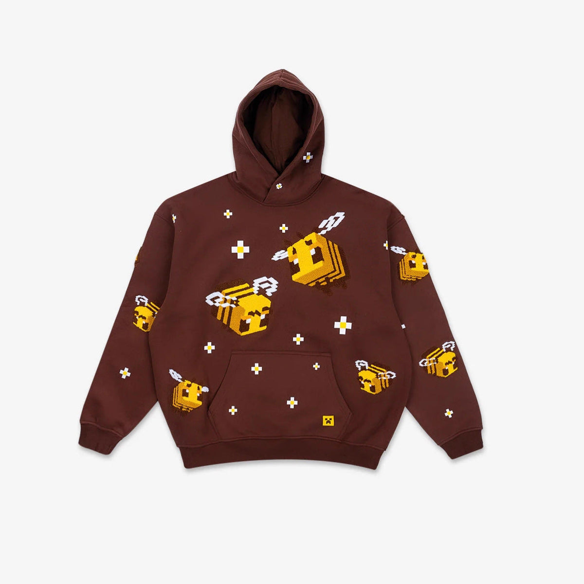 Unisex Kapuzenpullover mit eingestricktem Pixel-Bienenmotiv und aufgesetzter Kängurutasche