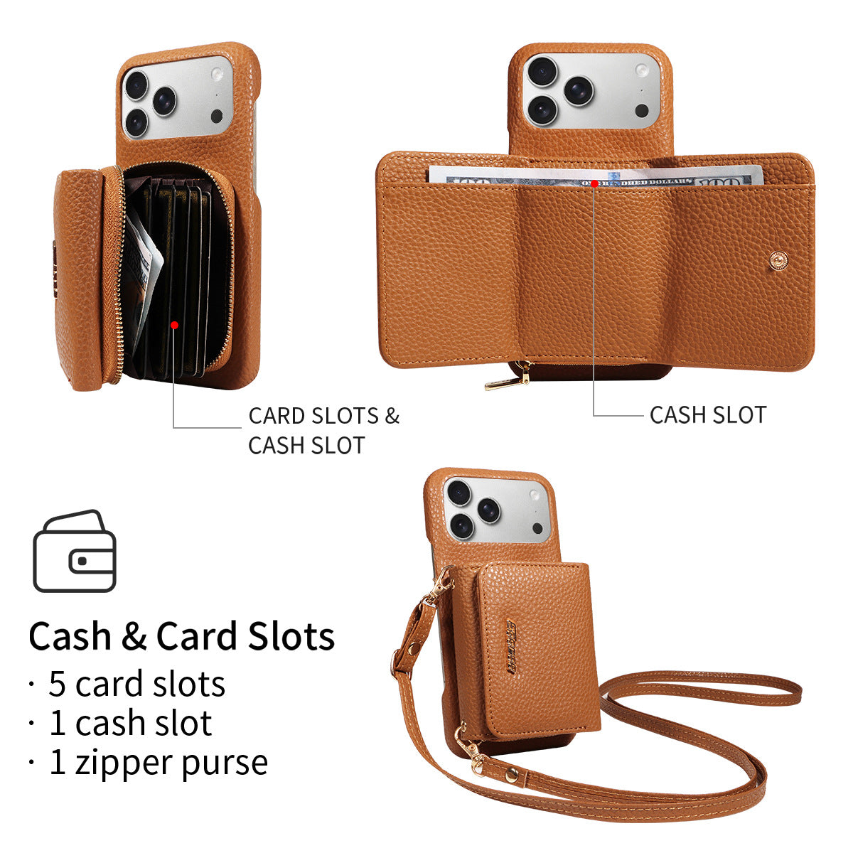 Premium Leder Crossbody Wallet Handyhülle für iPhone