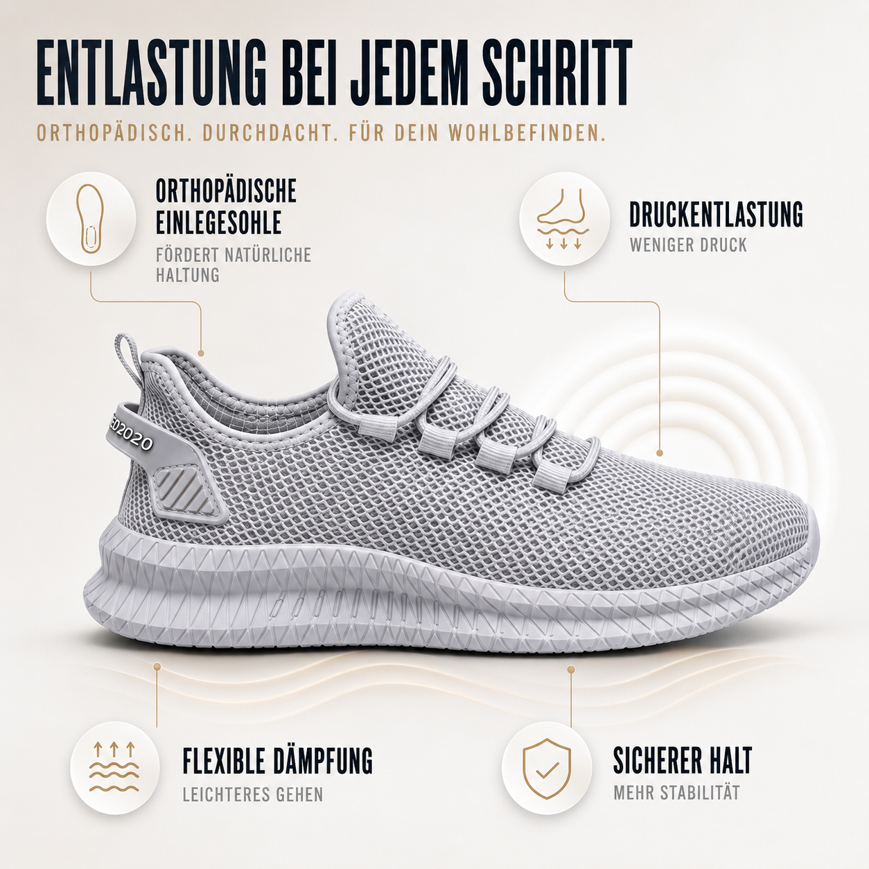 Orthopädische Herren-Walkingschuhe atmungsaktiv & leicht – OrthoStep ARON