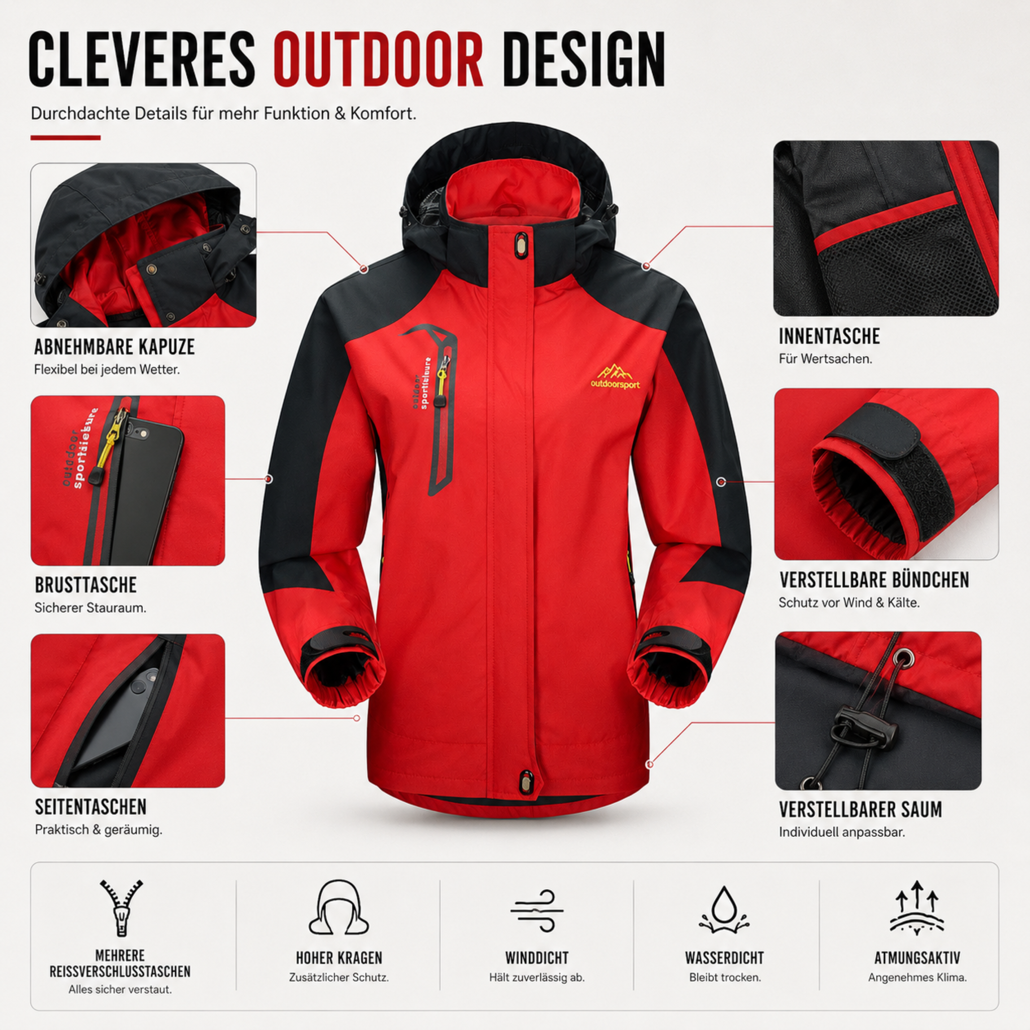 Outdoorjacke Damen wasserdicht & winddicht mit Kapuze – StormPeak Shell