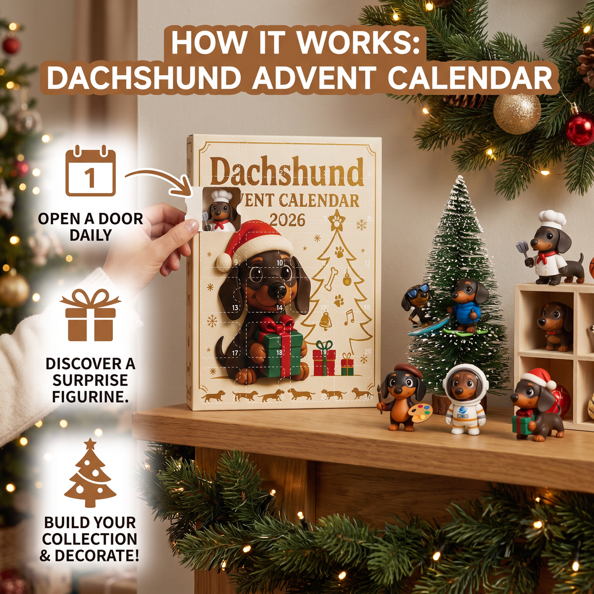 24-Tage Dackel-Adventskalender mit Überraschungsfiguren