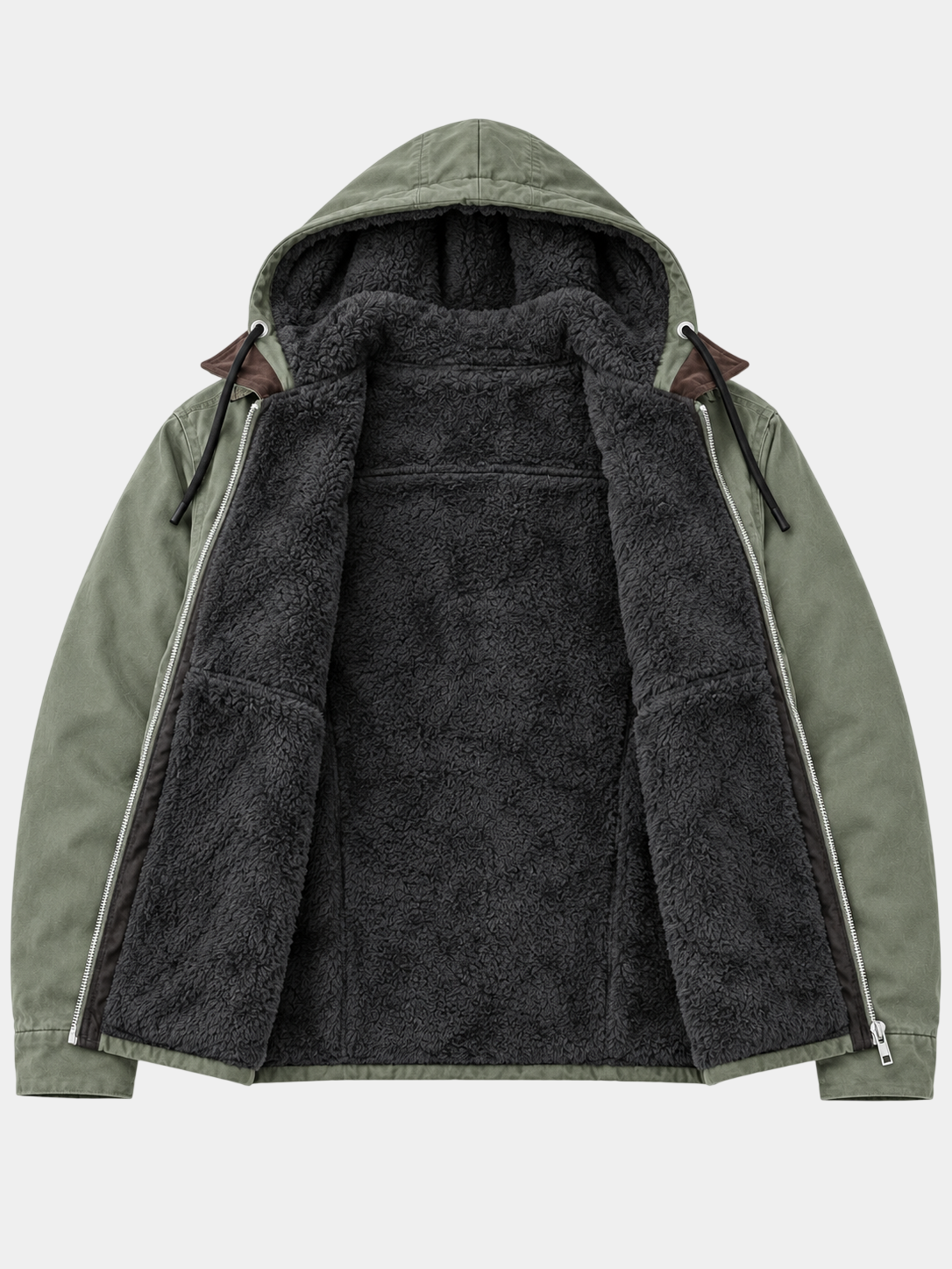 Vintage Dicke Fleecegefütterte Kapuzenjacke mit Reißverschluss