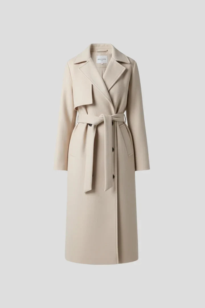 Damen Wintermantel mit Gürtel und zweireihigem Verschluss - Eleganter langer Damenmantel ideal für kühle Tage