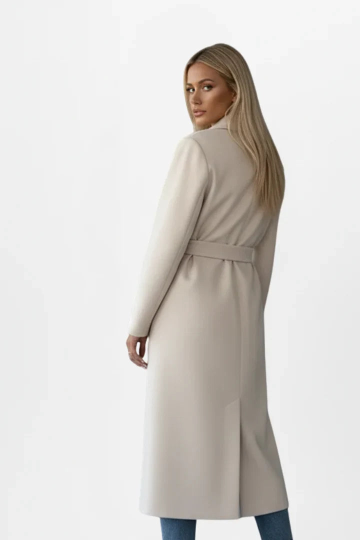 Damen Wintermantel mit Gürtel und zweireihigem Verschluss - Eleganter langer Damenmantel ideal für kühle Tage