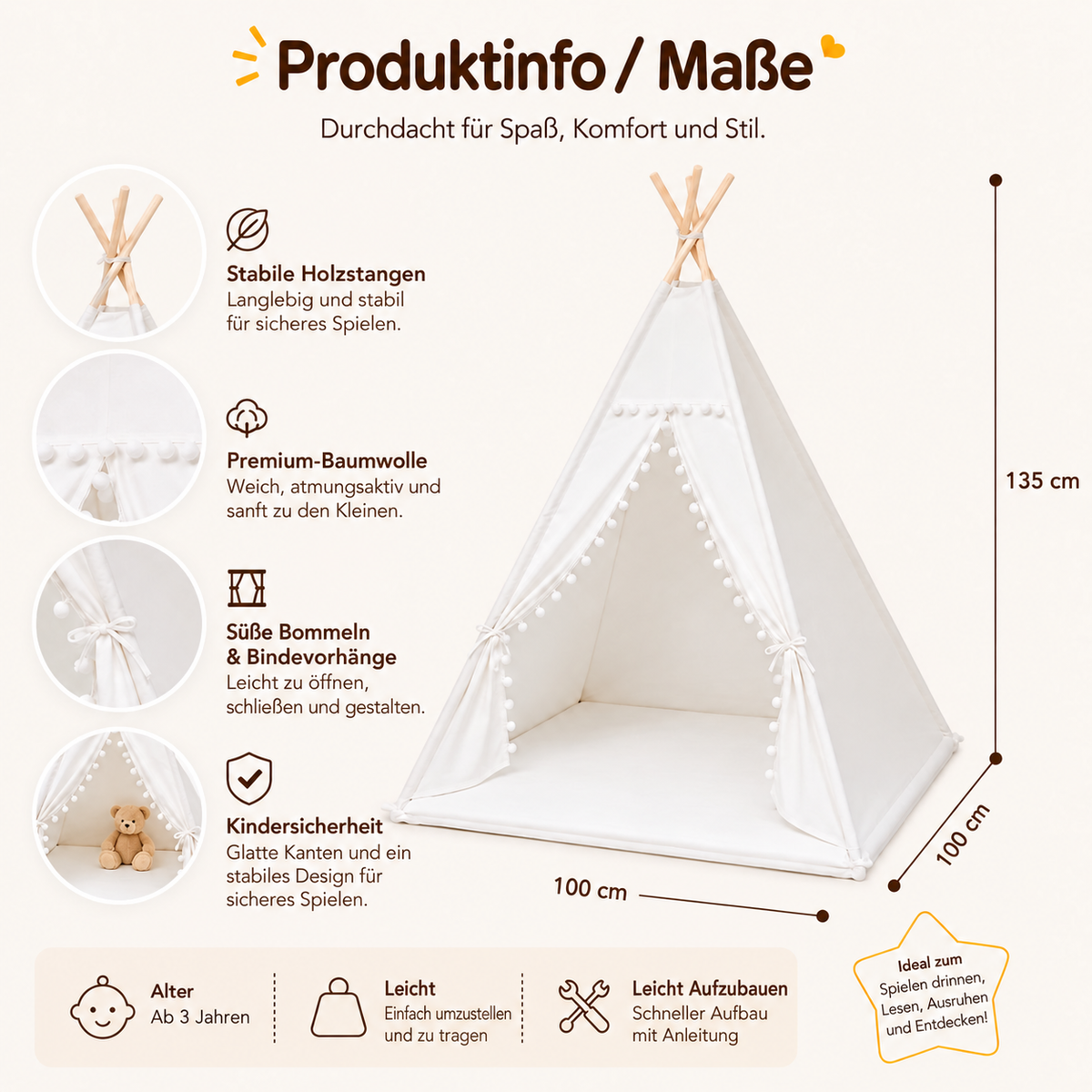 Nordspur | Kinder Tipi-Spielzelt für Innen und Außen