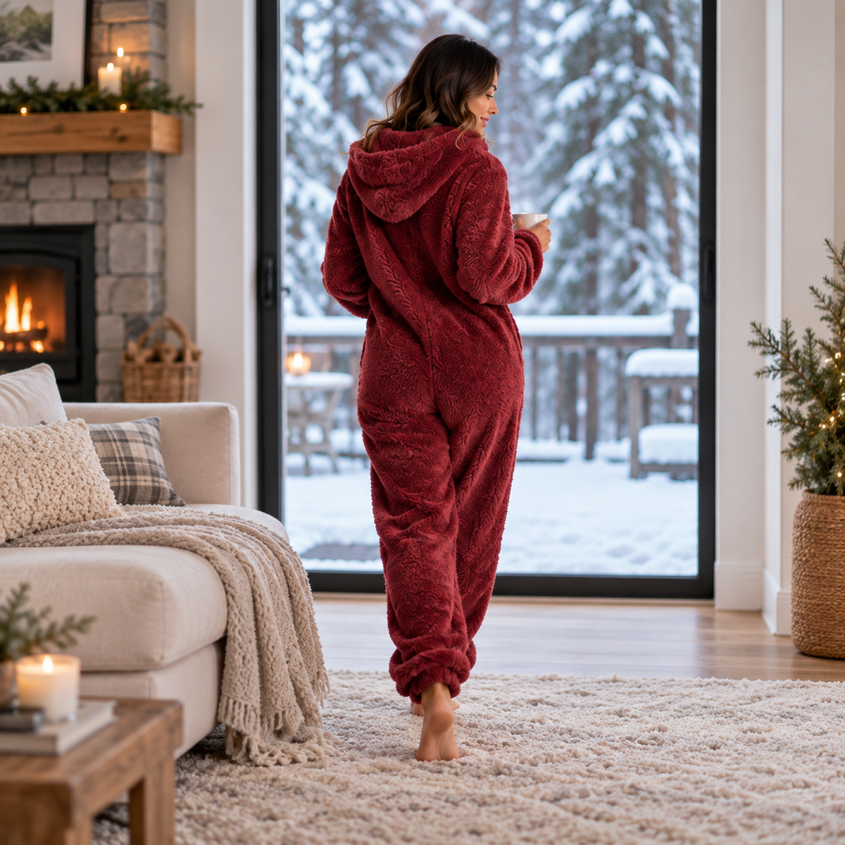 Pyjama Damen Einteiler Fleece mit Reißverschluss – CozyLuxe Onesie