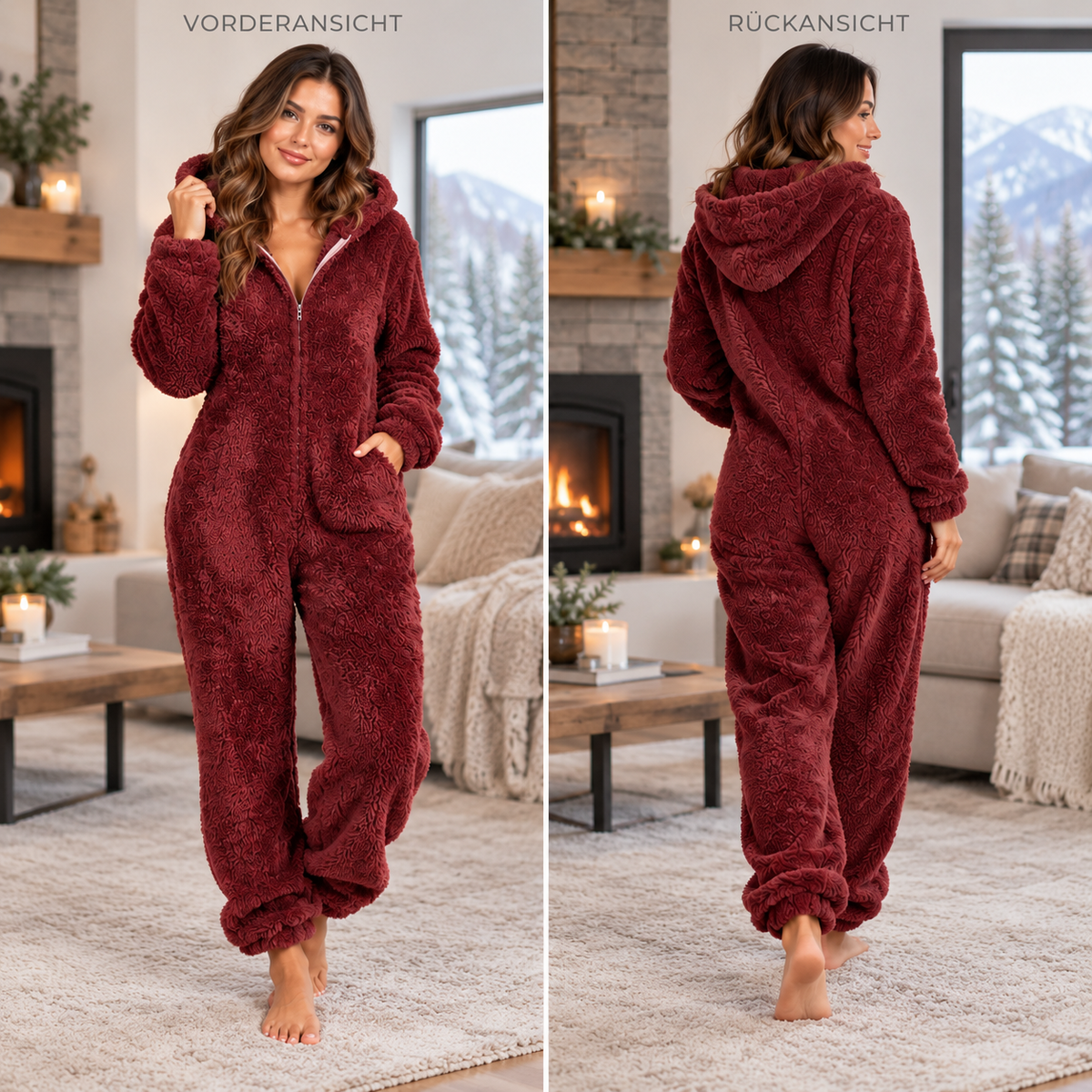 Pyjama Damen Einteiler für entspannte Wochenenden – Kuscheliger Fleece Onesie mit Reißverschluss