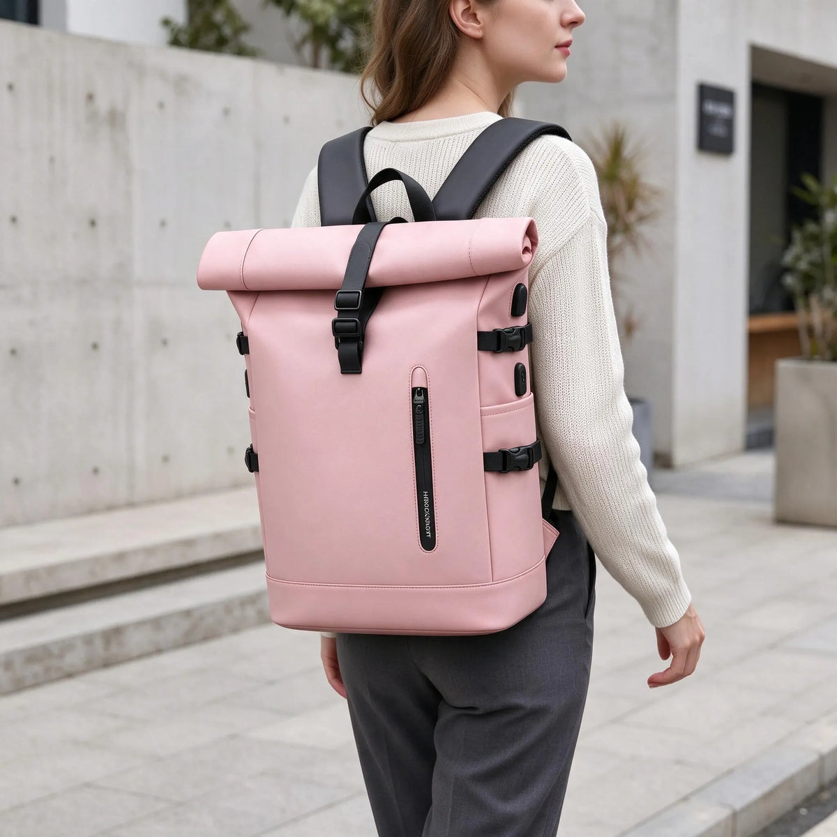 Rolltop-Rucksack Für Damen Mit Erweiterbarem Fach