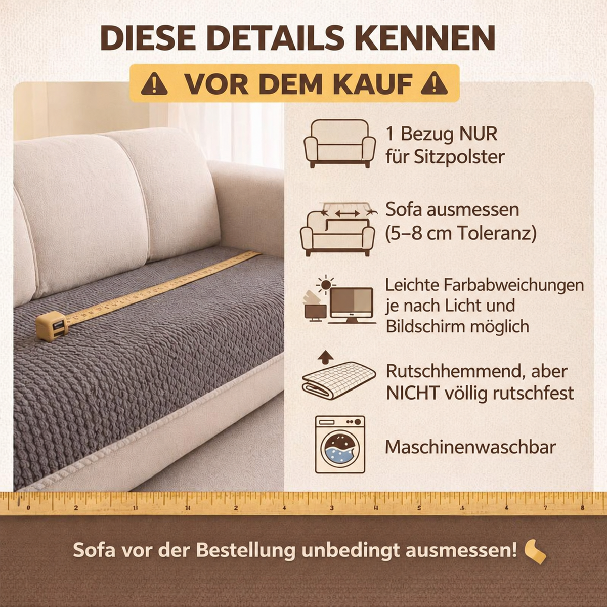 Salvaro | Rutschfester, dicker und waschbarer Sofaschoner
