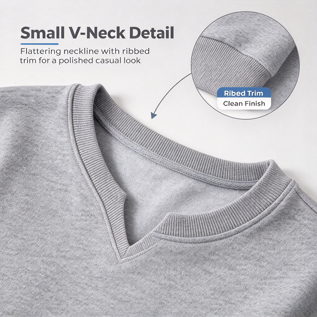 Damen Einfarbiges Sweatshirt mit kleinem V-Ausschnitt für Herbst/Winter