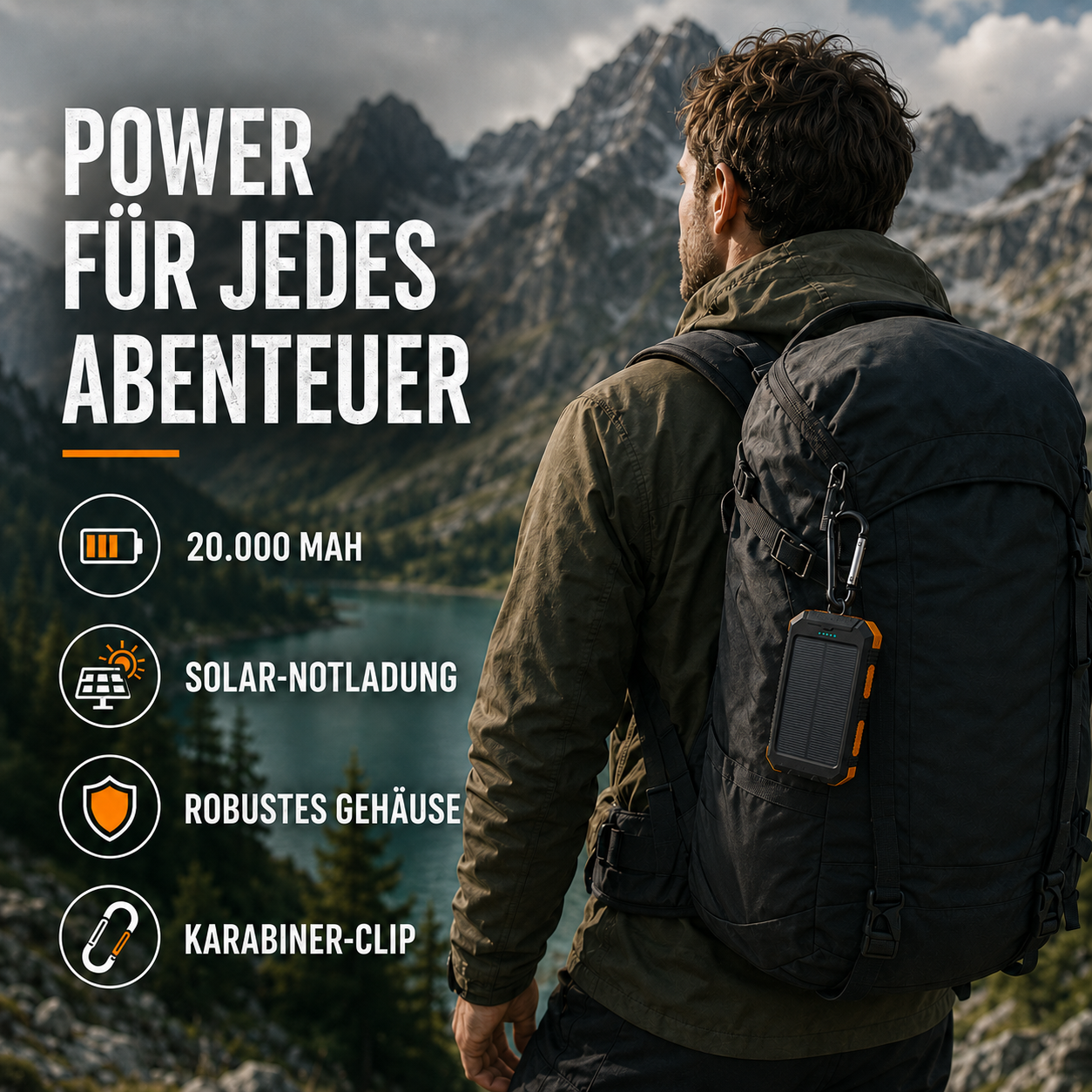 Solar-Powerbank 20000 mAh mit Dual-Ausgang – SolarCore 20K
