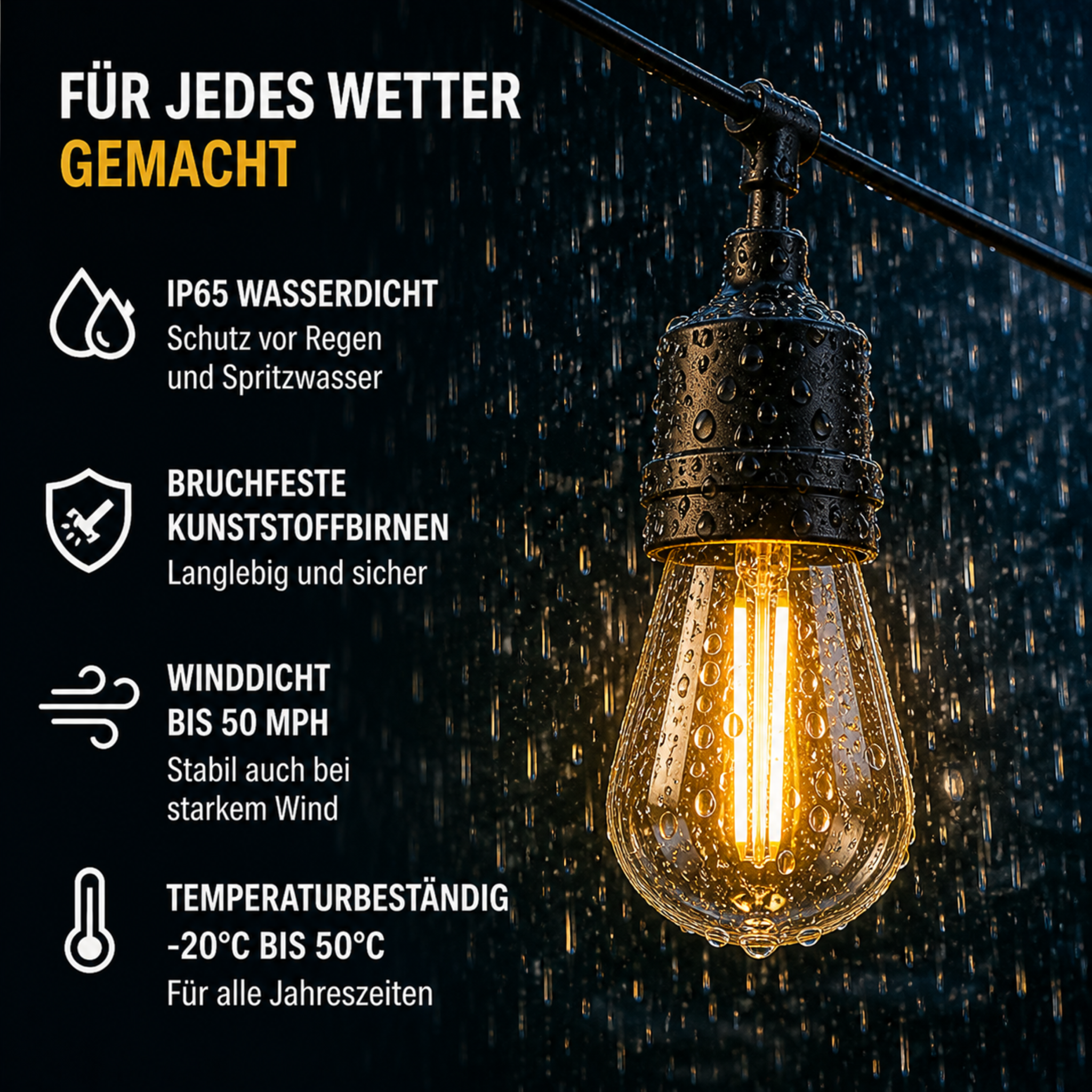 Solar LED Lichterkette Outdoor wasserdicht – CampGlow VintageLights