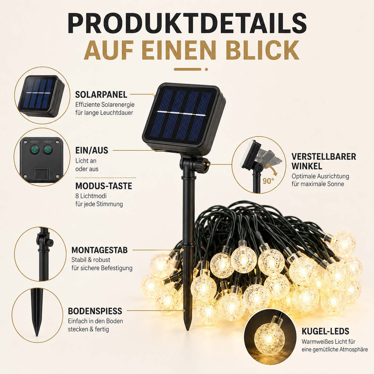 Solar LED Lichterkette Outdoor wasserdicht – GlowSphere
