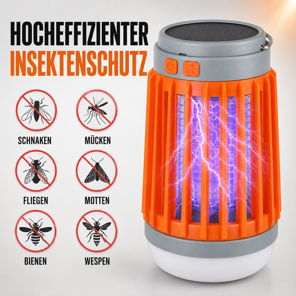 Solar Mückenlampe mit UV & LED Licht – SunZap Nova