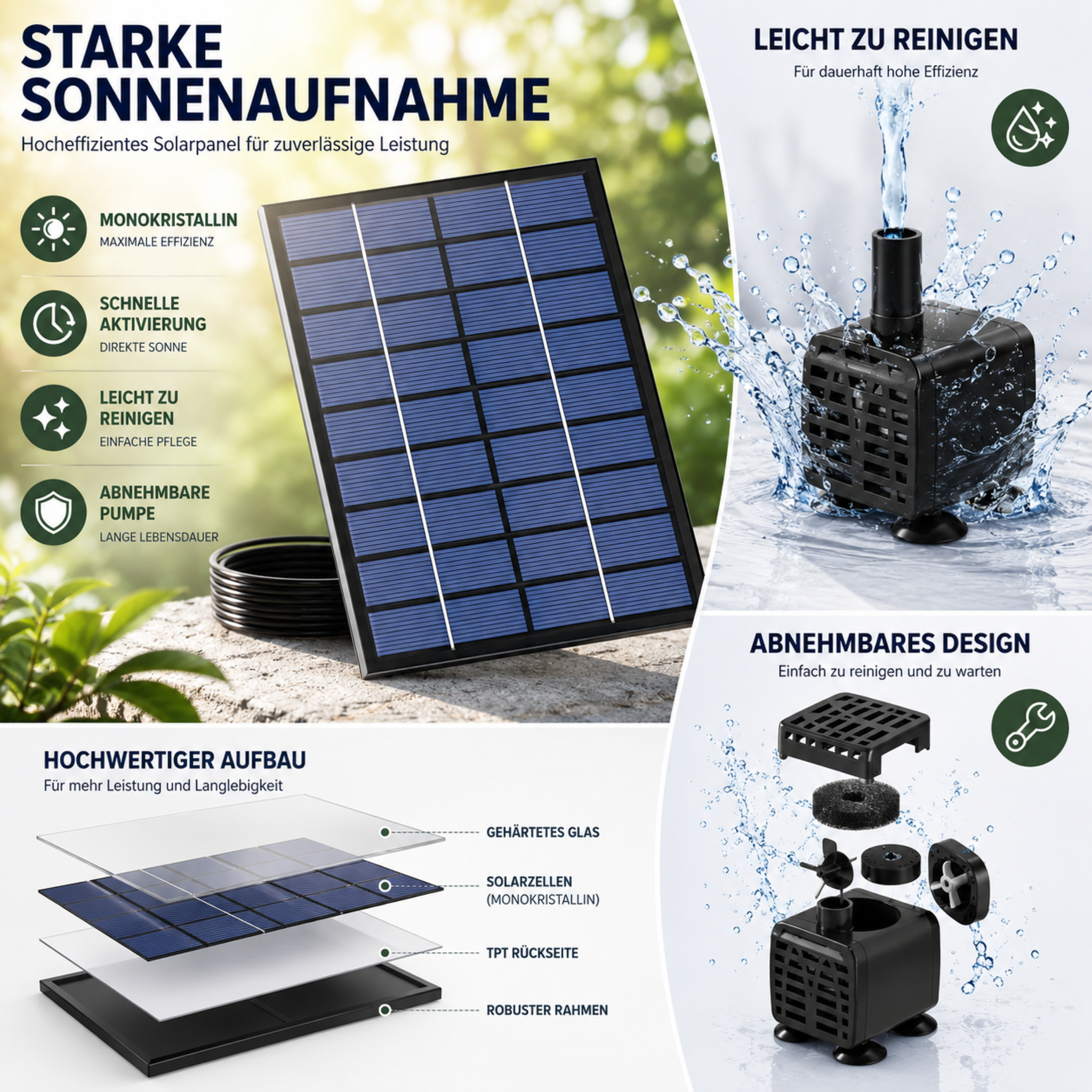 Solar Teichpumpe mit separatem Panel – SunFlow FlexKit