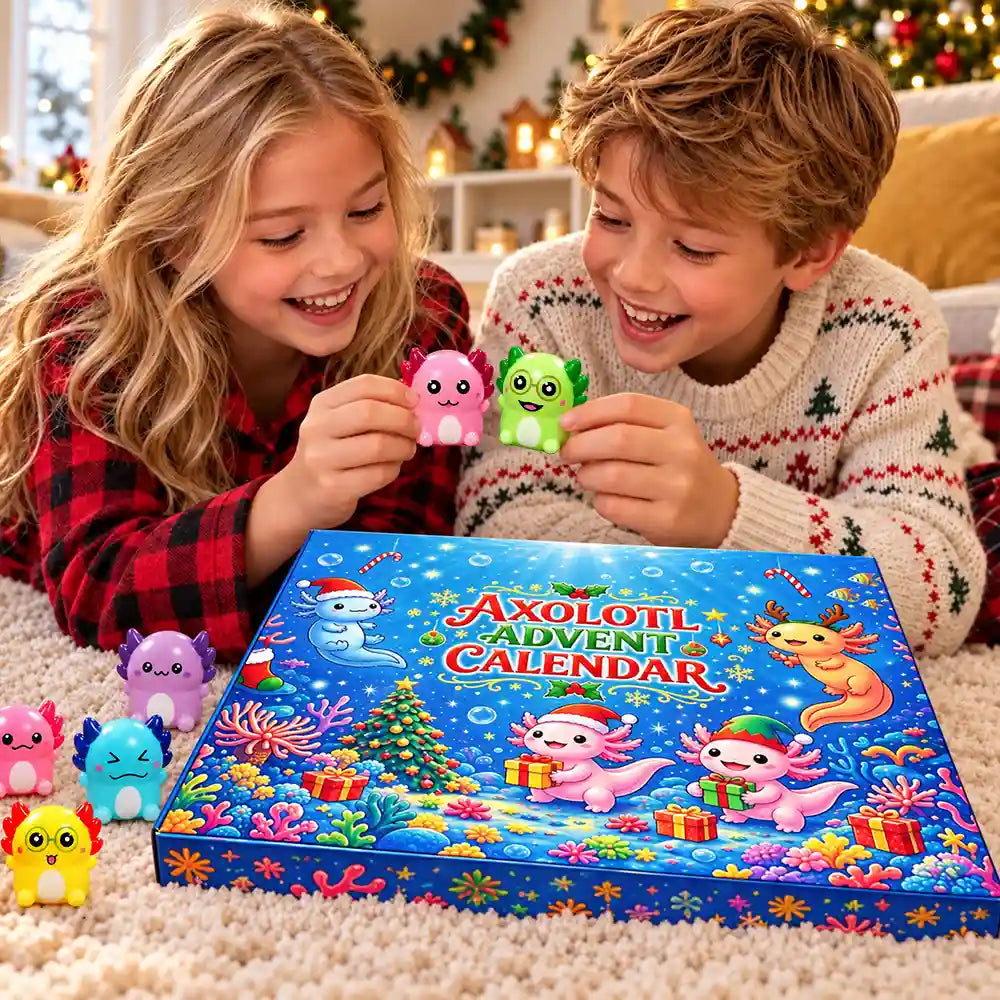Squishy Axolotl Geschenk für Kinder - Winter Weihnachts-Countdown Adventskalender
