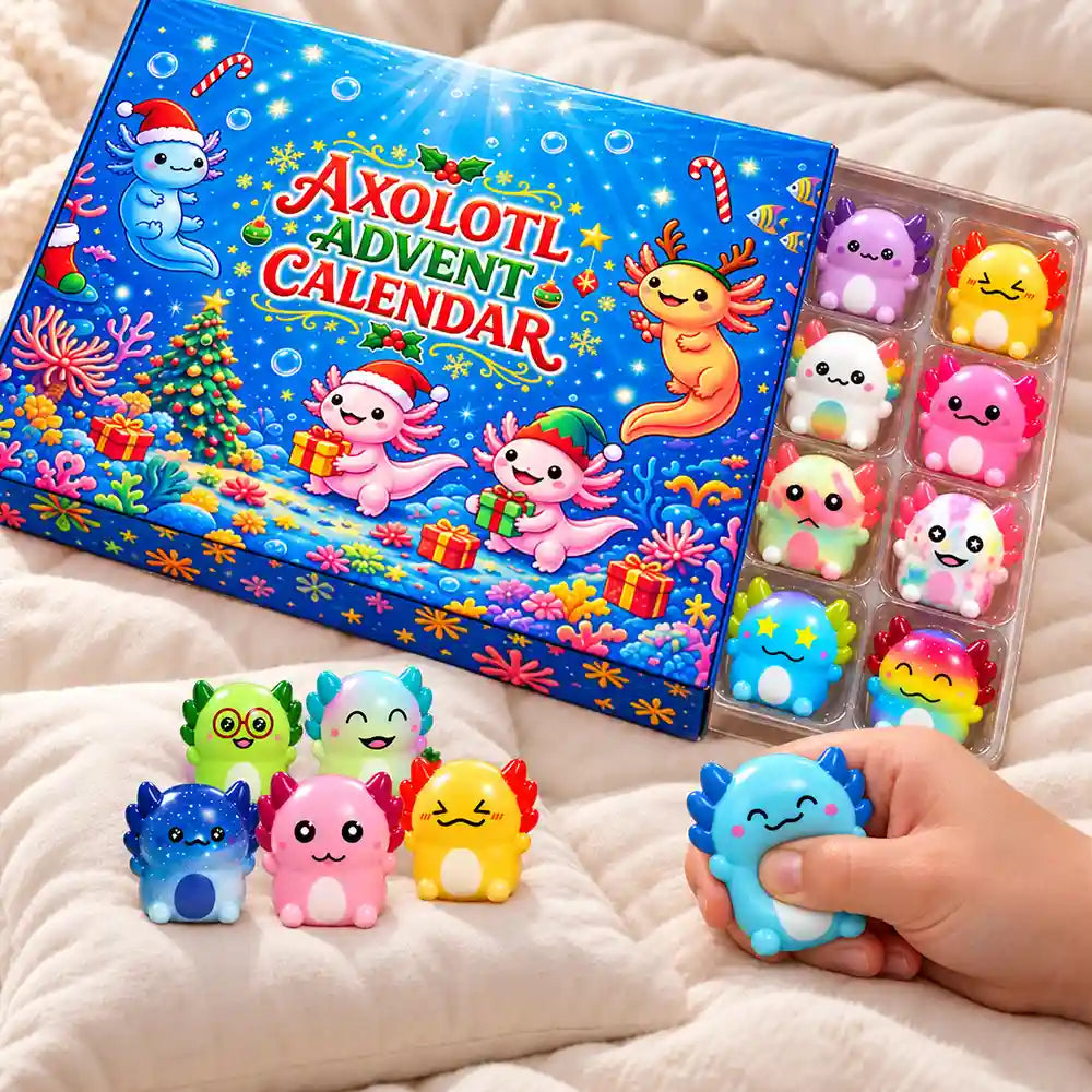 Squishy Axolotl Geschenk für Kinder - Winter Weihnachts-Countdown Adventskalender
