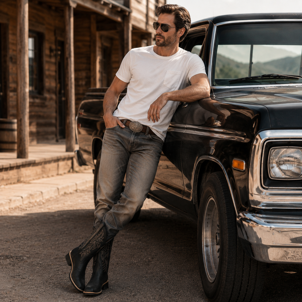 Stiefel mit eckiger Zehenform & klassischer Stickerei – WestRider Boots