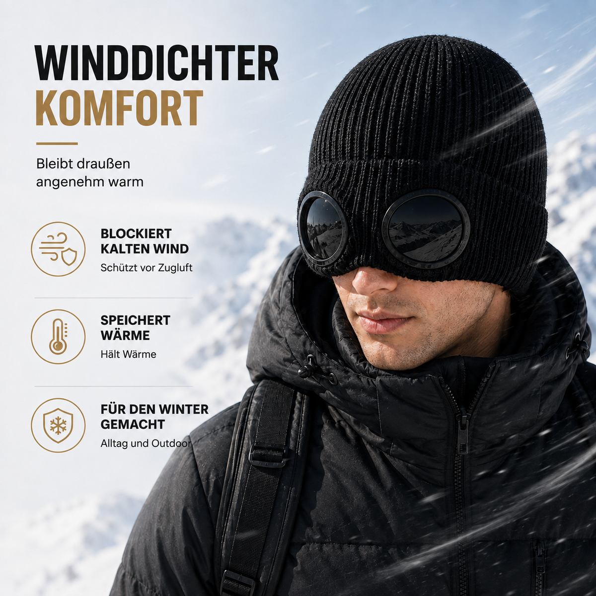 Strickmütze mit integrierter Brille – FrostSicht Unisex