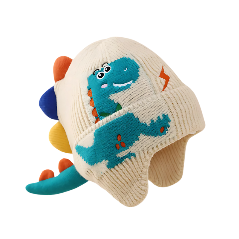 Gestrickte Mütze mit verspieltem Dino-Design