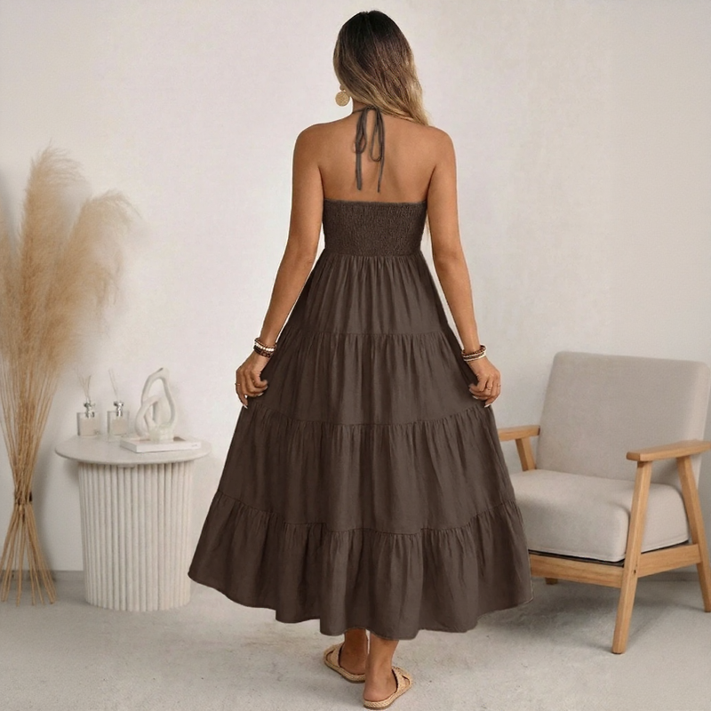 Kleid mit Halterneck-Ausschnitt und weiter Lage-Rock