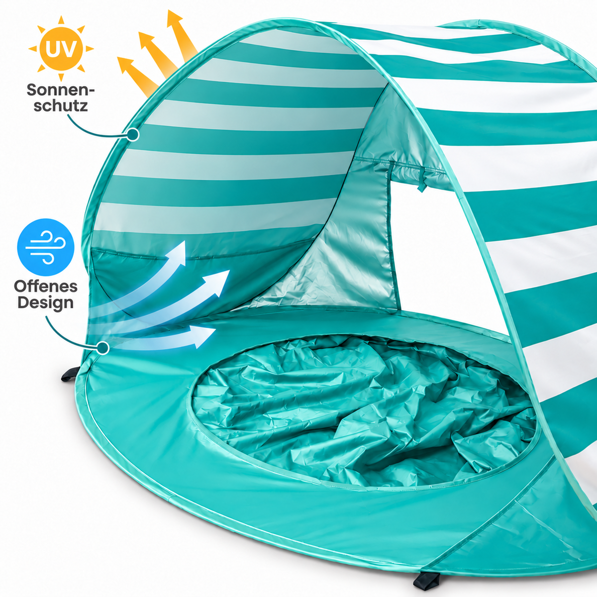 Nordspur | 3-in-1 Baby Strandmuschel mit Planschbecken | UPF 50+ Pop-Up Sonnenschutz - Aqua