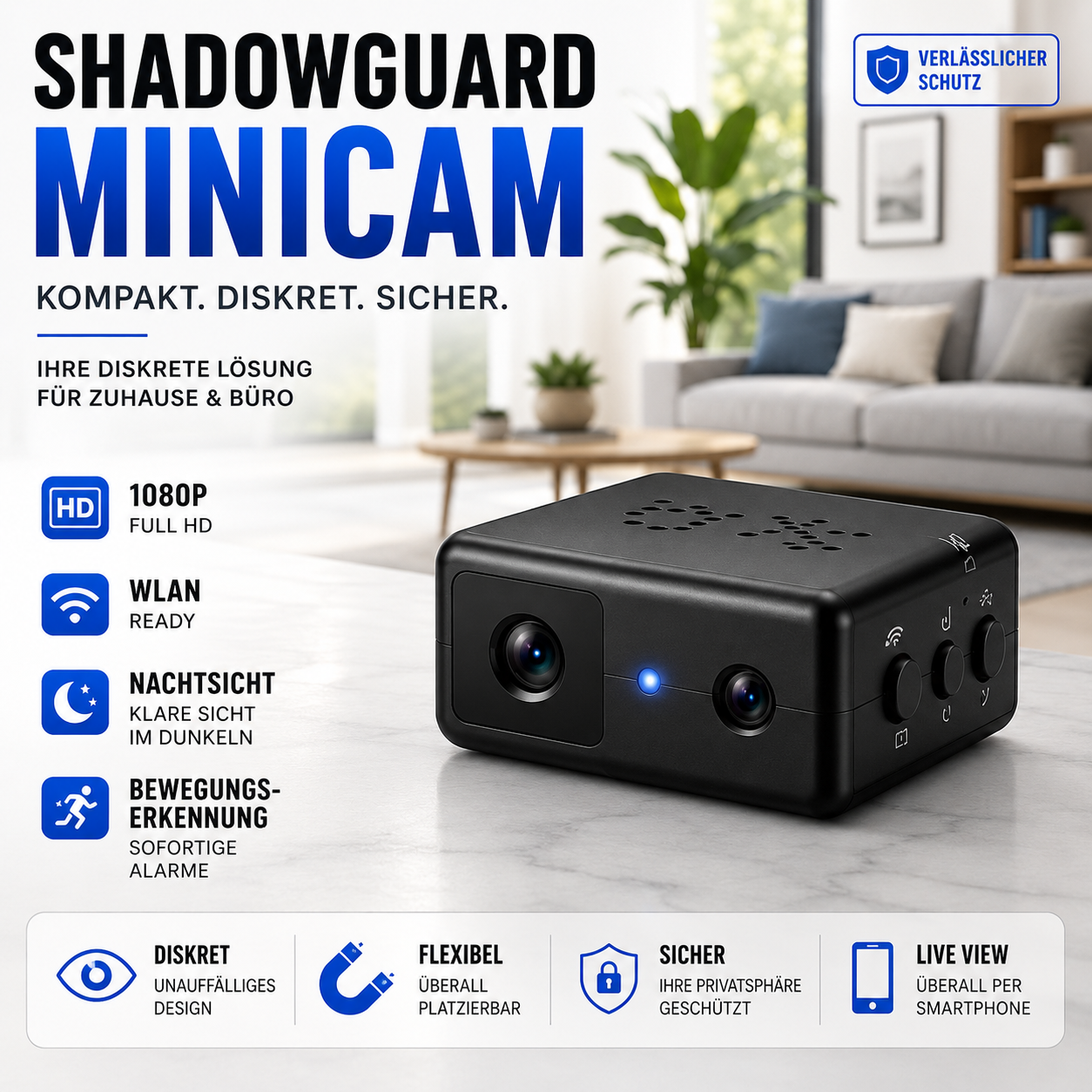 Überwachungskamera mit WLAN, Nachtsicht & Bewegungserkennung – ShadowGuard MiniCam