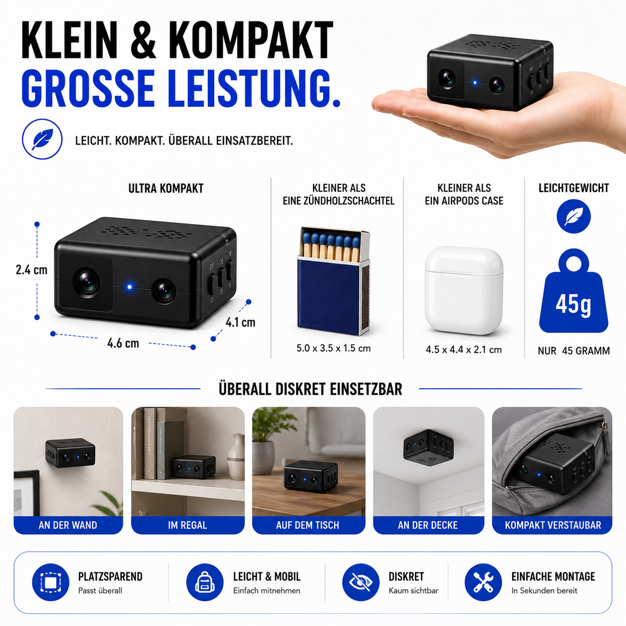 Überwachungskamera mit WLAN, Nachtsicht & Bewegungserkennung – ShadowGuard MiniCam