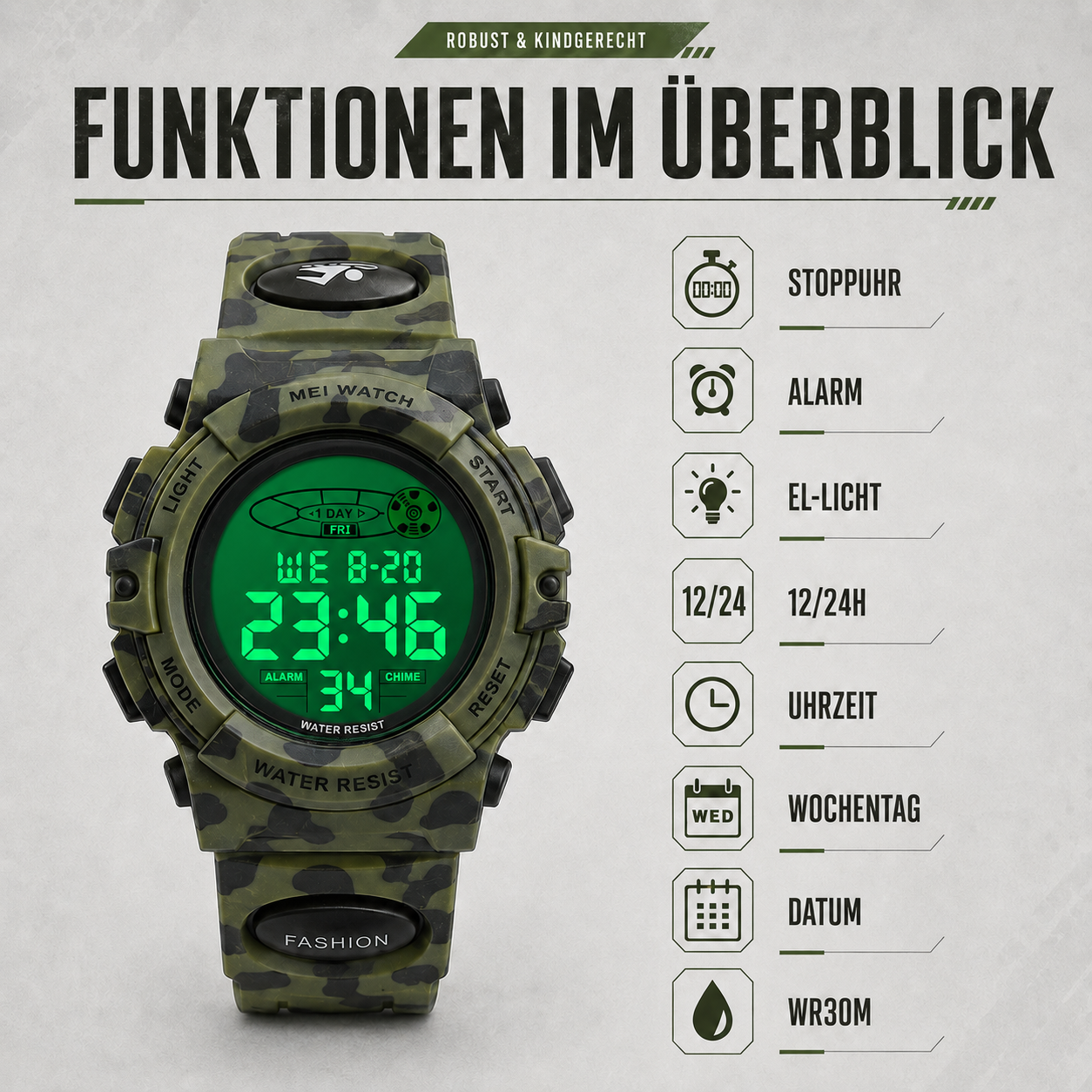Uhren für Kinder wasserdicht & stoßfest – TimeGuard Kidswatch