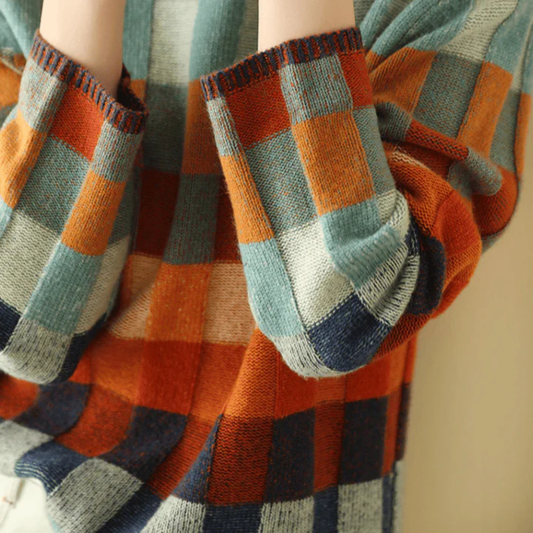 Rollkragenpullover kariert & weich aus Wolle – CozyGrid Knit