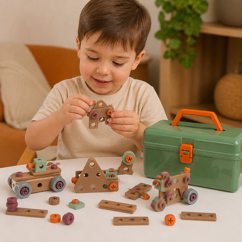 144-teiliges Kinder-Werkzeugset mit Bohrer und Werkzeugkoffer – STEM Montessori Konstruktionsset