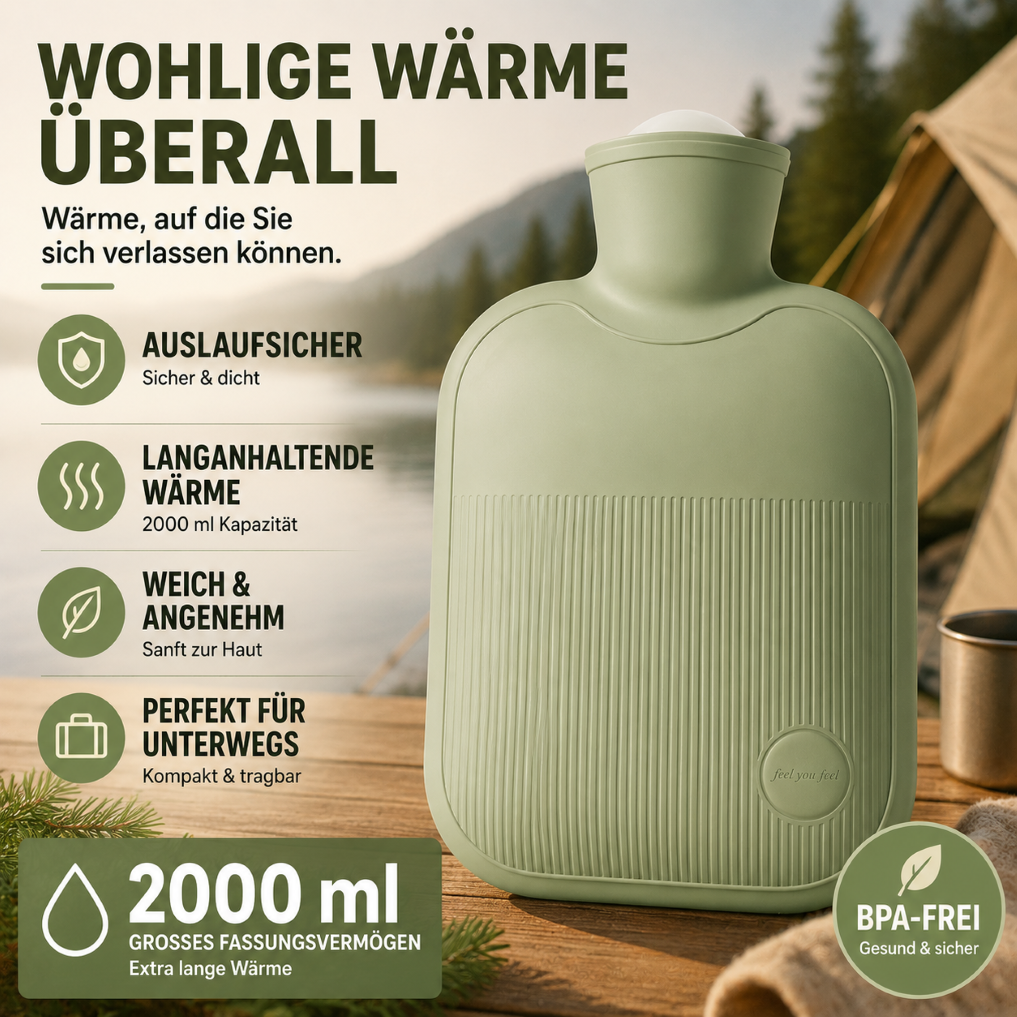 Wärmflasche 2000 ml auslaufsicher – ThermoComfort