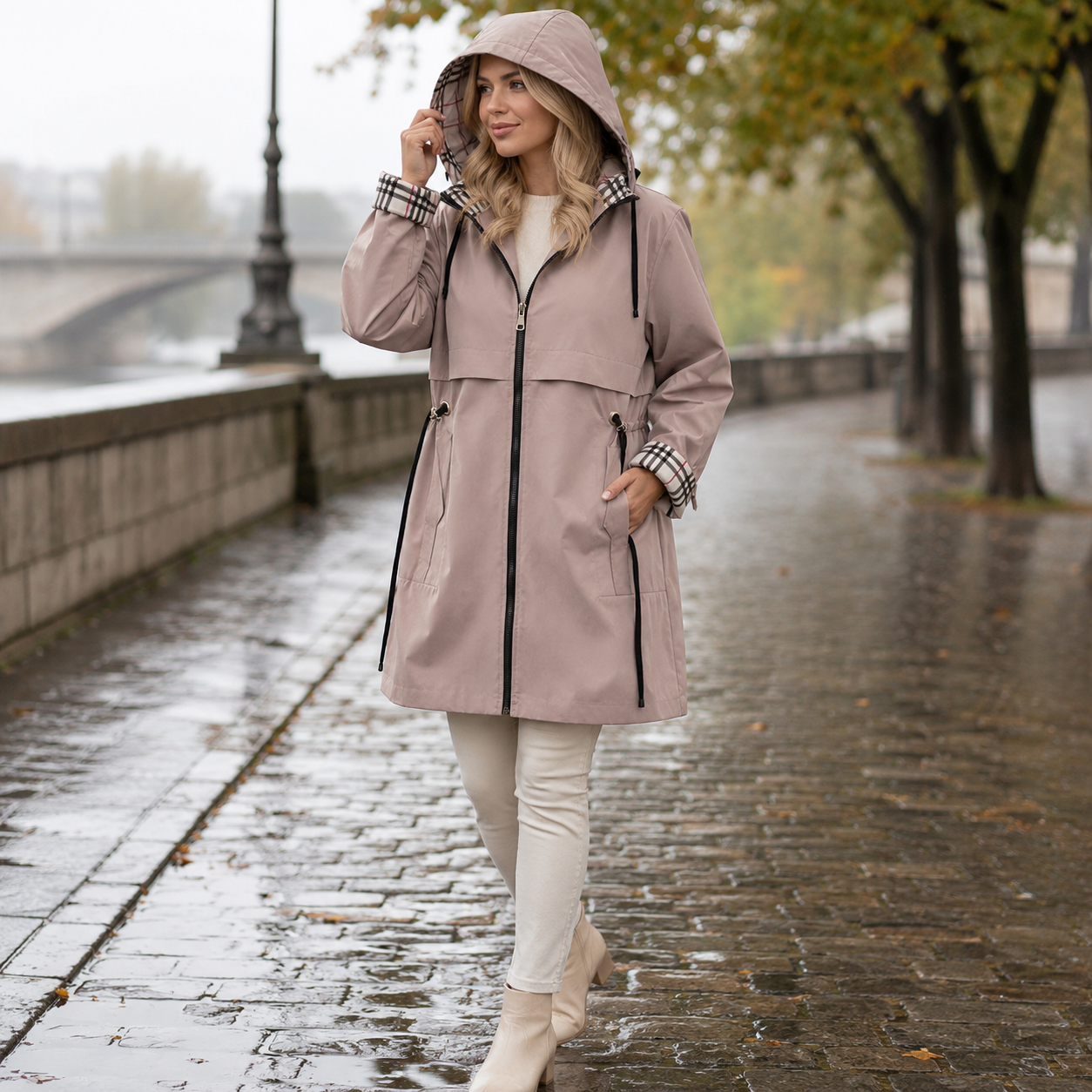 Wasser- und winddichter Damenmantel mit Kapuze – Nordlyn Zip Coat