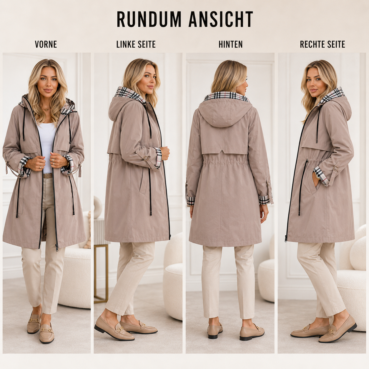 Wasser- und winddichter Damenmantel mit Kapuze – Nordlyn Zip Coat
