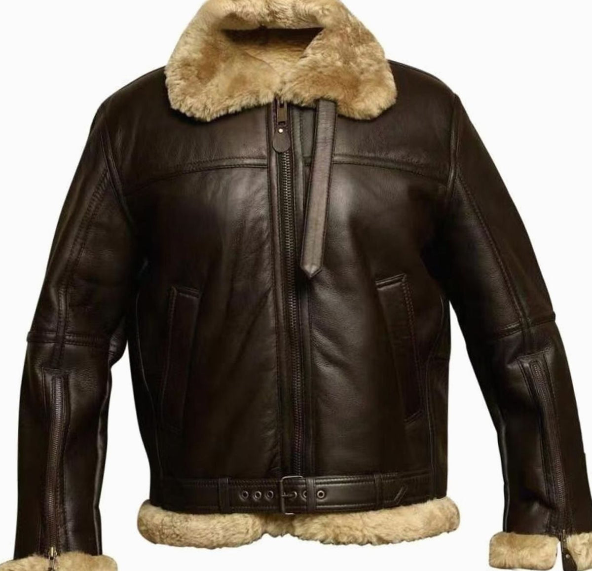 Wintaro | Herren Aviator-Lederjacke mit Lammfell-Futter und Frontreißverschluss gegen kalten Wind