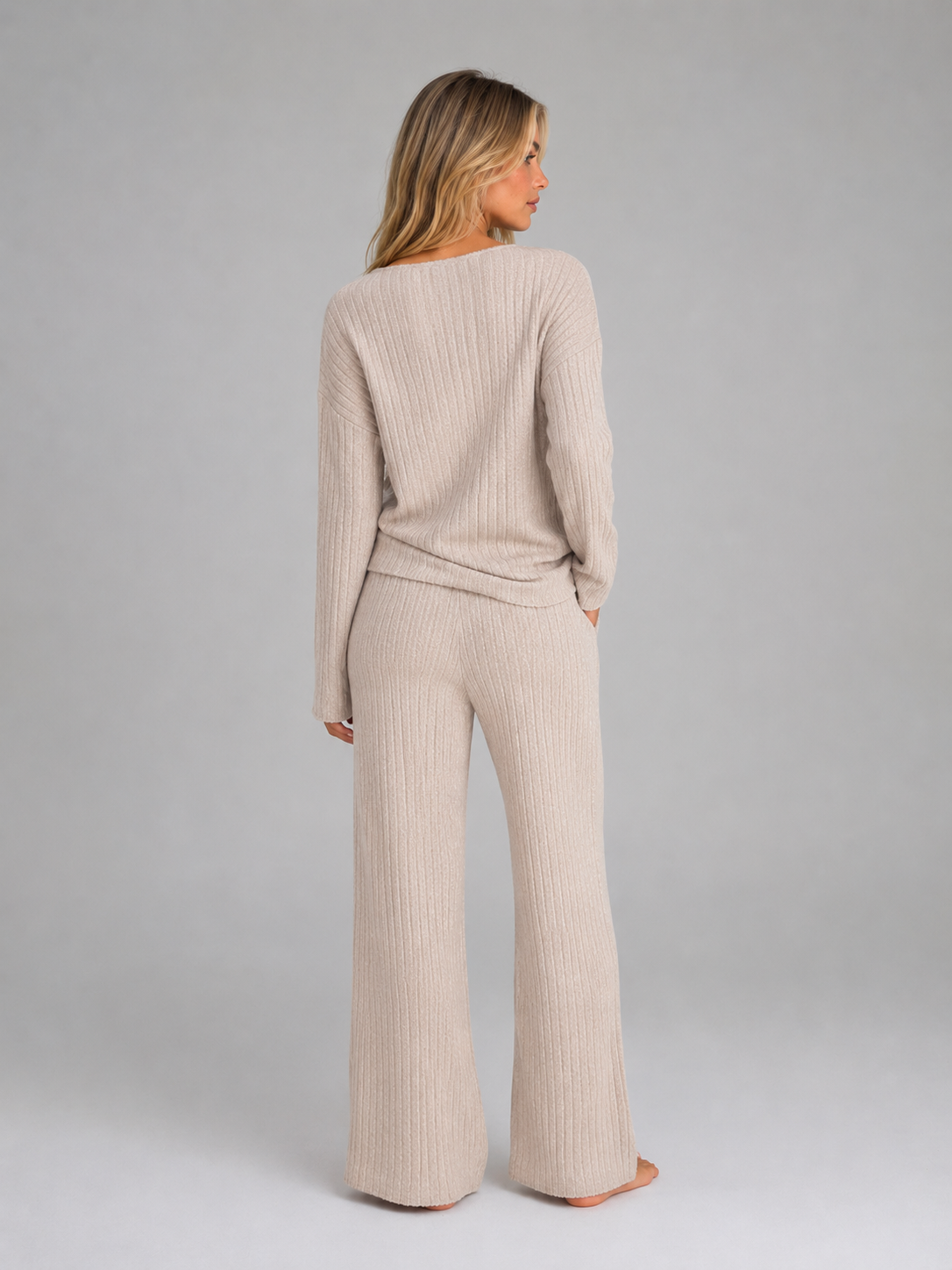 Damen Geripptes Strick-Lounge-Co-Ord