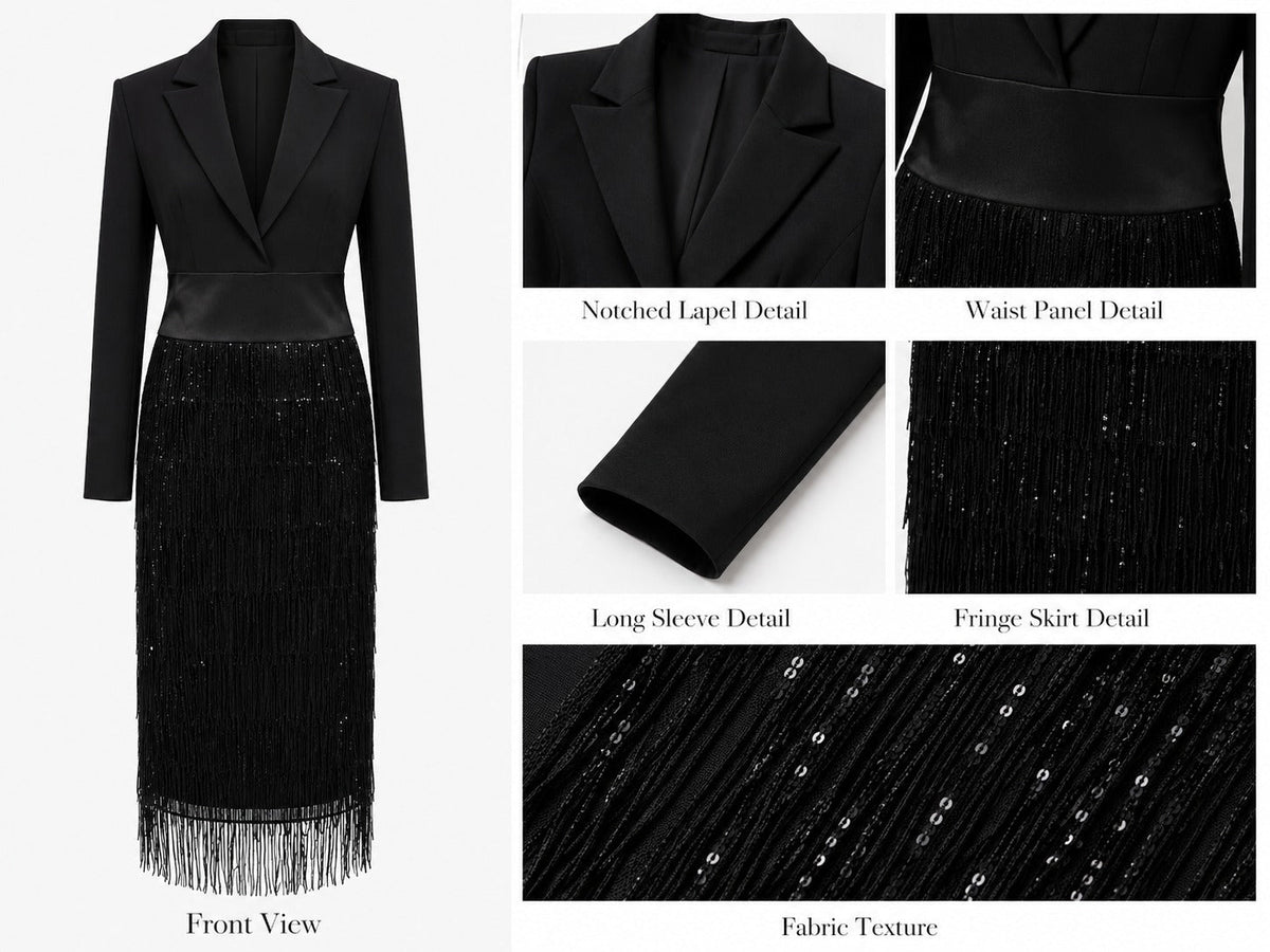Blazer-Kleid mit Fransen in Midi-Länge