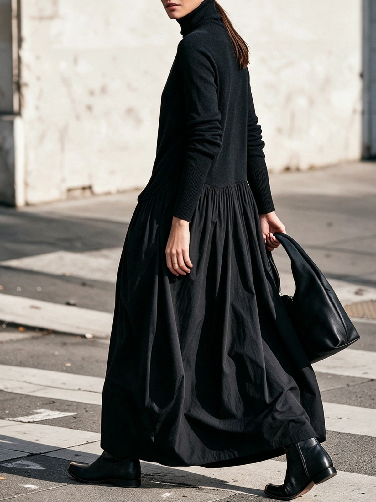 Hochgeschlossenes Maxikleid mit Taschen