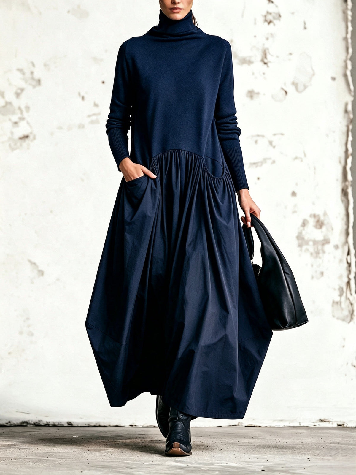 Maxi Oversized Kleid mit Hochkragen