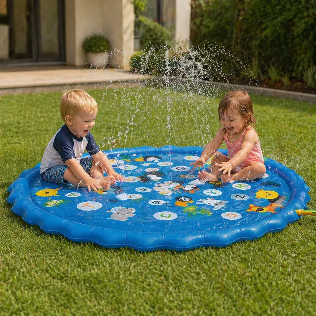 Aufblasbare Kinder-Spritzfläche mit Sprinkler – Outdoor-Wasserspielmatte für Garten & Strand