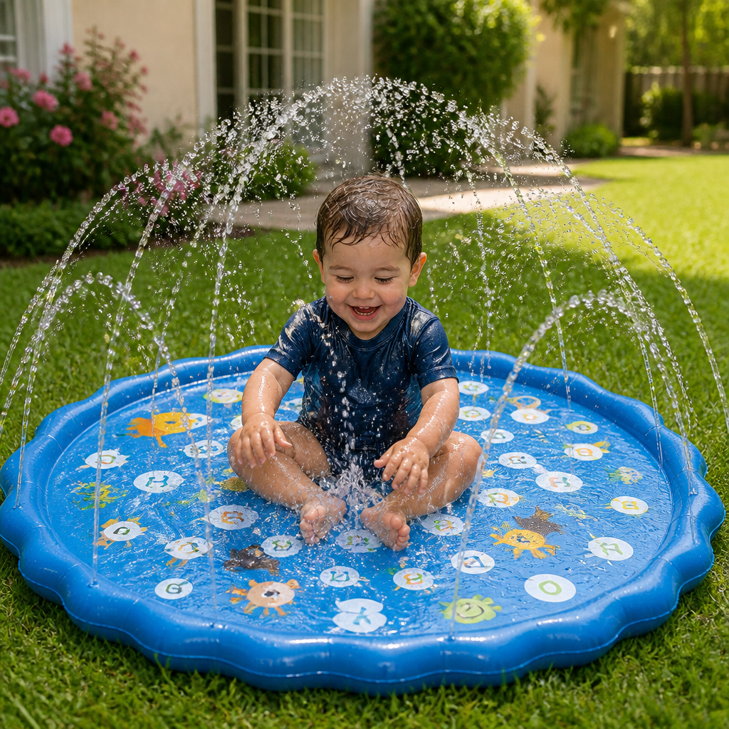 Aufblasbare Kinder-Spritzfläche mit Sprinkler – Outdoor-Wasserspielmatte für Garten & Strand