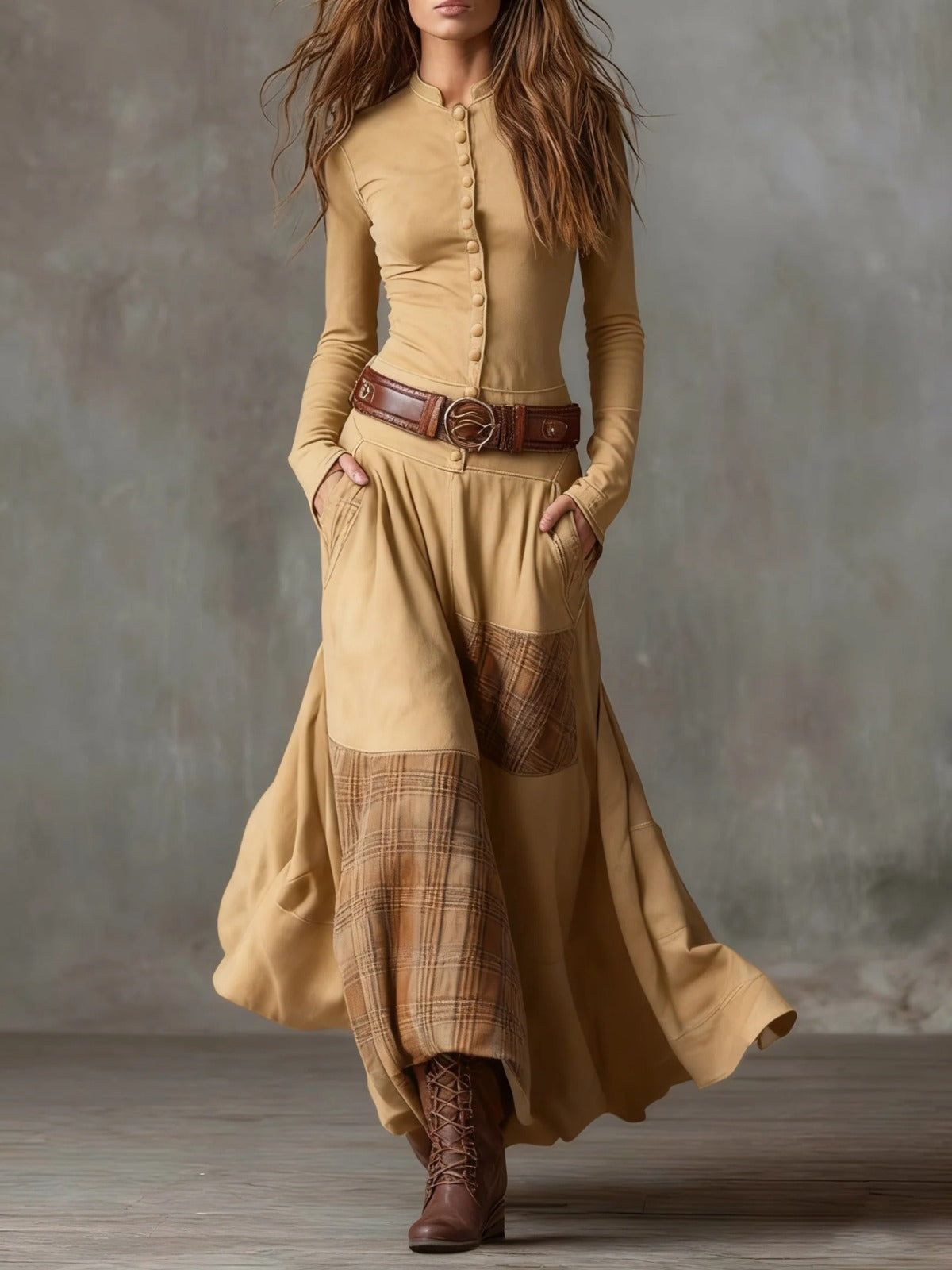 Elisa Maxi Wildleder-Kleid mit Gürtel