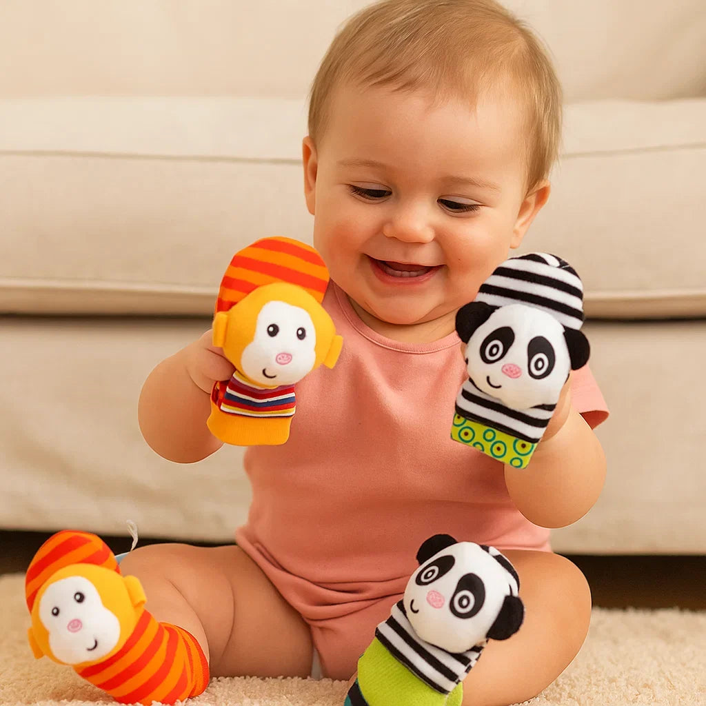 Set aus Rasseln und Socken für Babys | Buntes sensorisches Spielzeug zum frühen Lernen und zur Entwicklung motorischer Fähigkeiten